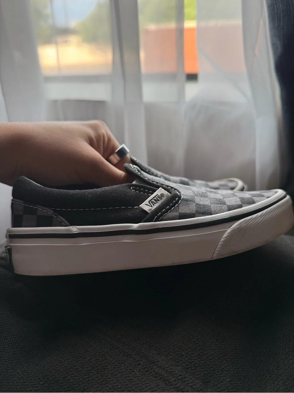 Vans Kids Slip-On Checkerboard Sneakers - Black & Gray